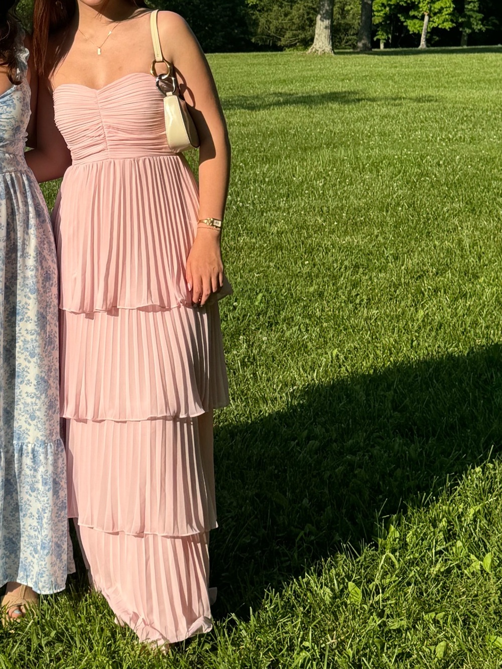 Lulu's Blush Pink Tiered Maxi Dress - Strapless Pleated Gown